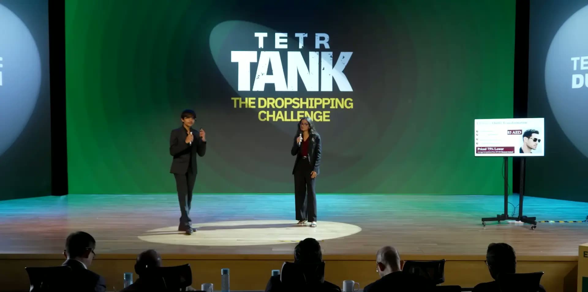 Pal presenting on the TETR Tank stage